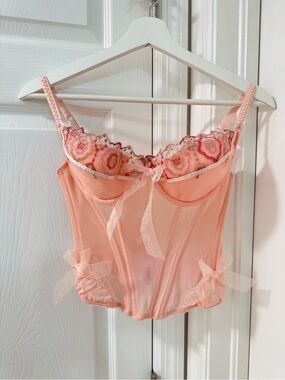 Necessaryobjects 90s Bustier corset top lace bow coquette y2k Sz 36C peachy NWT